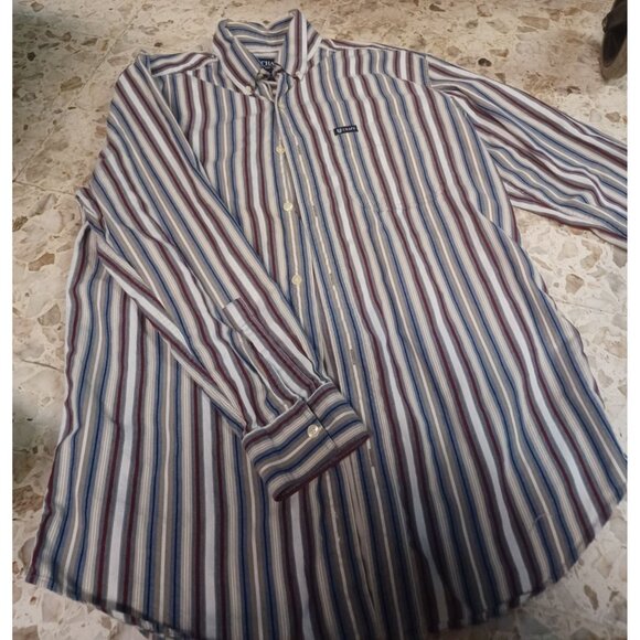 Chaps Men's Long Sleeve Button-Up Shirt Medium Stripes Red Tan White Grey Black - Picture 1 of 4